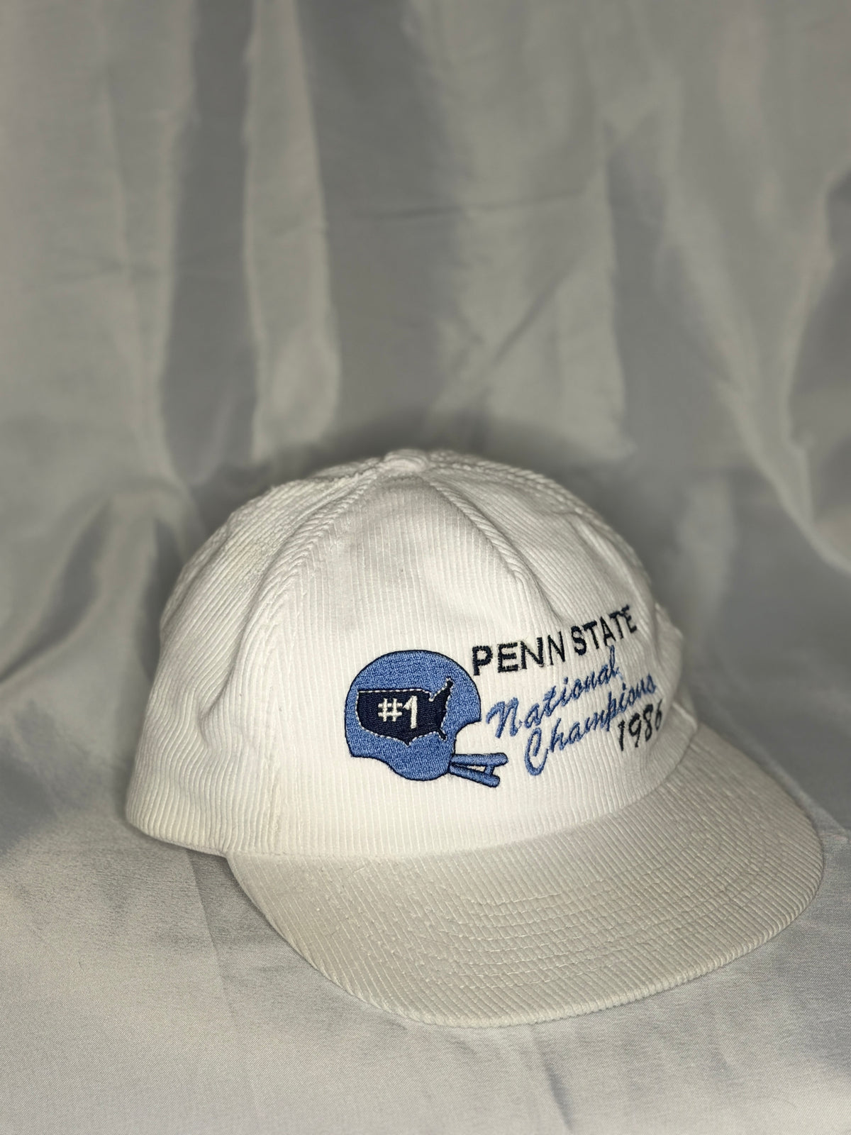 Vintage 1986 Penn State National Champions Corduroy Snapback Hat White NCAA