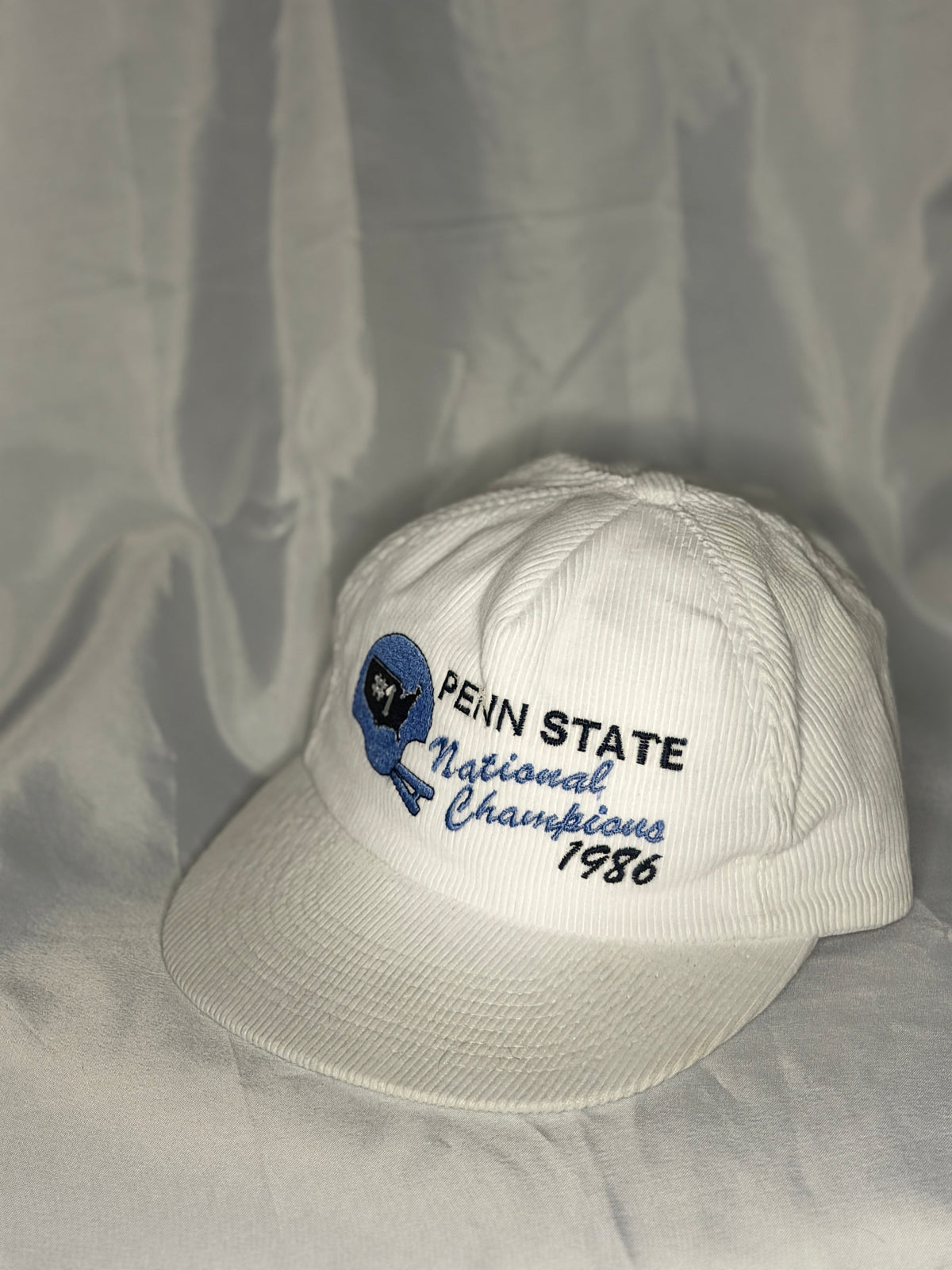 Vintage 1986 Penn State National Champions Corduroy Snapback Hat White NCAA